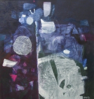 'Rencontre Vive', 42 x 40cm, acrylic on board